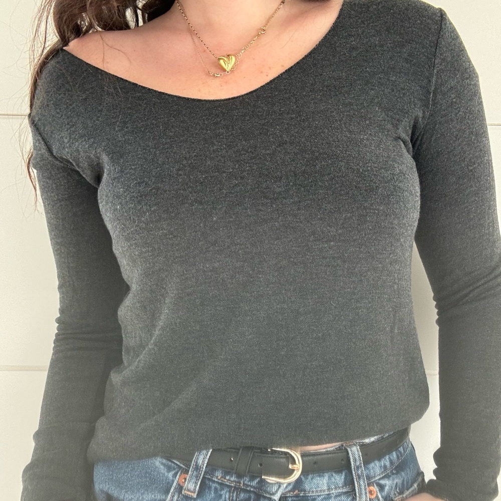 Charcoal grey off the shoulder sweater!